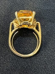 Vintage 18K Yellow Gold HGE & Giant Emerald Cut Faux Citrine Ring-Adjustable