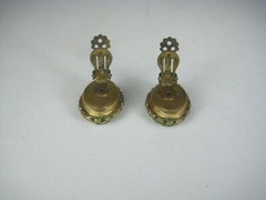 Vintage Green Plastic Clip On Earrings Gold Tone Oval Jewelry Faux Stone 1 inch