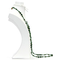 Signed Miriam Haskell 36″ Green Glass Bead Opera Necklace & Clip Earrings Set