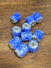VINTAGE Antique Old Stock Blue White Art Glass Metal BEAD Lot Of 10