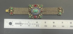 Vintage Hollycraft Box Chain Bracelet Gold Tone Multicolor Glass Pearl Stones