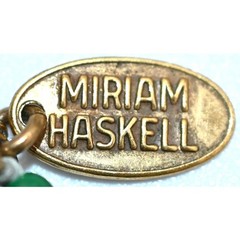 Signed Miriam Haskell 36″ Green Glass Bead Opera Necklace & Clip Earrings Set