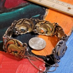 Vintage Coro 1940s Sterling Silver Dove Panel Link Bracelet 37.8 grams 7.5″ 21mm