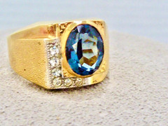 VINTAGE 10K YELLOW GOLD FILLED NEW OLD STOCK 70’S BLUE CLEAR STONE RING SIZE 10