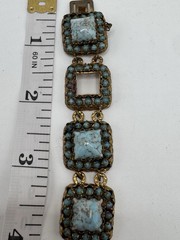 Vintage CZECHO Czech Faux Turquoise Glass Filigree Panel Bracelet 7.5”