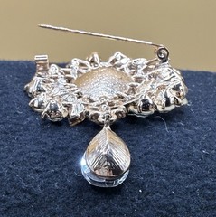 Vintage Rhinestone Brooch Dangle Pendant Smoky Black Gray Topaz Statement Pin 3”
