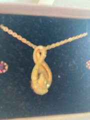 Vintage Avon Simulated Garnet Necklace and Earring Set Teardrop-Shaped Pendant