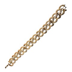 Vintage Crown Trifari Link Bracelet Mid Century Gold Trifarium Leaves 50s 60s A3