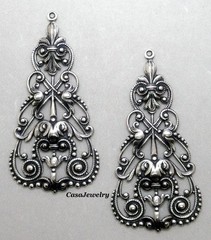 #4034 ANTIQUED .925 STERLING SILVER PLATED FILIGREE W/TOP HANG RING – 2 Pcs