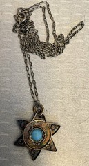 Vintage 935 Silver Israel Turquoise Star of David Pendant Necklace 19″ Chain