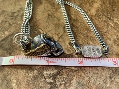 VINTAGE King Baby Studio Sterling Silver MERCURY SKULL Necklace 24″ Rare Bad Azz