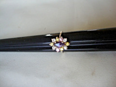 VINTAGE FLORAL PRONG SET AMETHYST PINK YELLOW CLEAR TOPAZ RING SILVER 925 SZ 6.5