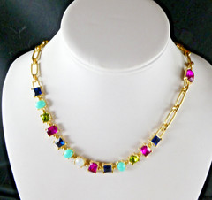 R J Graziano Necklace Multi Color Faux Gemstone Gold Tone Fashion Pink Blue Red