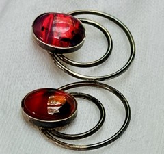 Vintage Earrings Sterling Silver 925 Fire-Agate Hot-Pink Boho-Chic Southwestern