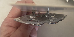 3-Rhinestone Silver LALIBERI Brooch Pins Triangle & Aurora Borealis 3″W x1-1/8″H