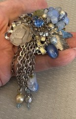 80s Vintage Signed Joe Gladish Brooch Glass Flower Beaded Rhinestone Chains 4.5″