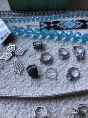 1 Pound + TEAL & SILVERTONED Jewelry Vtg Modern Lot Craft Junk Wearable Resell