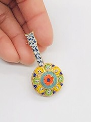 Vtg Micro Mosaic Blue Green Red Yellow White Flower Mandolin Music Pin Brooch
