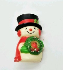 Frosty Snowman Brooch Wreath Bird Hallmark Holiday Christmas Pin Vintage 2.25 in