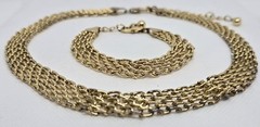 Vintage 14K Gold Plate Chain Weave Necklace & Bracelet Set 3 Inch Extension