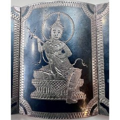 Vintage Siam Sterling Silver Niello Bracelet 6 Goddess Panels Mid Century Thai