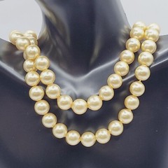 Double Strand 1950s Pearly Light Gold Color Beaded Choker Vtg Necklace 15 Inch