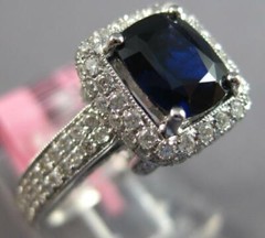 LARGE 2.46CT DIAMOND & AAA SAPPHIRE 18K WHITE GOLD HALO FILIGREE ENGAGEMENT RING