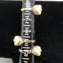 Vintage 18K HGE Gold Plated Delicate Faux Pearl & Crystals Ring varied sizes