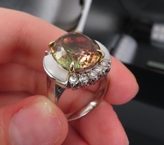 10.18ct Party Color Tourmaline & 0.50ct Diamond Platinum 18K Gold Ring Sz 8.5