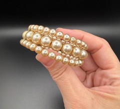 Vintage Multi Strand Faux Pearl Coil Bracelet Champagne Cream Unsigned MCM