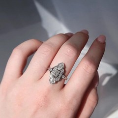 Art Deco Vintage Style Lab Created Diamond Engagement Ring 14K White Gold Finish
