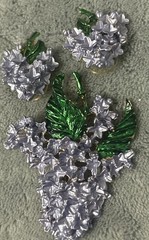 Vintage Brooch Earrings Set Pierced Purple Green Leaf Flowers Open Work.