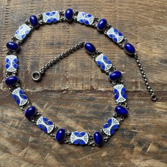 VINTAGE NORWEGIAN ENAMEL & STERLING SILVER NECKLACE & BRACELET Set Cobalt