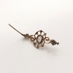 Victorian 10k Gold Moonstone Brooch Pin Ornate Scroll Design