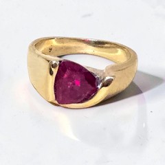 UTC Trillion Cut Lab Red Ruby Stone 18K Gold Plated 925 Sterling Silver Ring 9.5