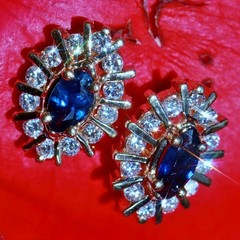14k yellow gold earrings 0.68ct natural, treated sapphire dia stud 2.35gr N3717
