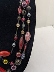 Avon Necklace Filigree metal acrylic braded Glass Lampwork beads layered 17″