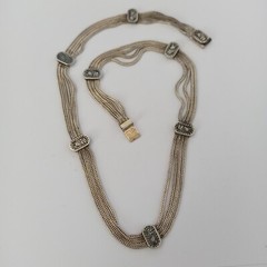 Vintage Silver Necklace Multi Chain Niello Station Layered 925 Ethnic Wide Old