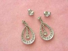 Milgrain Teardrop Dangle Earrings 2.7 Ct Simulated Diamond 14K White Gold Over