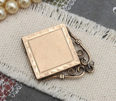 Antique 10k Victorian Square Rolled Gold Etched Filled Locket Photo Pendant Fob