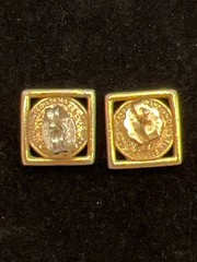 Vintage Mercury Dime Square Bezel Stud Earrings In Silver & Gold