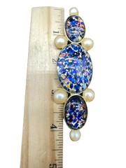 HUGE 4.25″ DICHROIC GLASS STERLING SILVER & PEARLS IMPRESSIVE BROOCH PIN ARTISAN