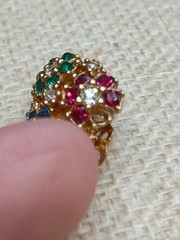 Vintage Ciner Floral Rhinestone Clip Earrings Blue Green Red Gold Tone READ