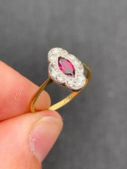 Art Deco Style Garnet & Lab Created Diamond 14k Yellow Gold FN Engagement Ring