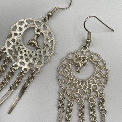 Vintage Silver-Tone Spike Tassel Dolphin Dangle Chandelier French Wire Earrings
