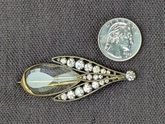 Antique Clear Glass Prong Set Rhinestone Abstract Flower Brooch Pin AS IS D86