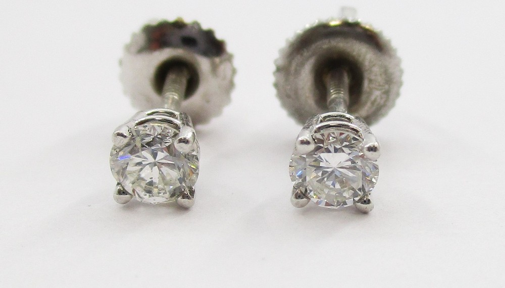 0.40CTW Round Brilliant Cut Diamond Stud Earrings 14 Karat White Gold