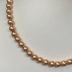 Champagne Necklace Simulated Pearl Beads Hand Knotted Cord Lobster Holiday 17″