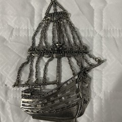 Vintage Sailing Ship Necklace Silver Tone Nautical Pendant 60s 70s