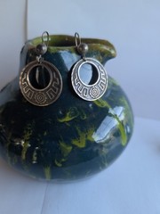 Vintage Taxco Mexico Sterling Silver 925 Geometric Flower Inset Drop Earrings